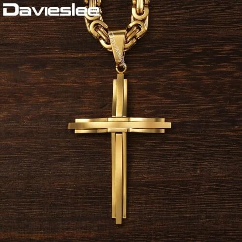 Cross Pendant Necklaces for Men Stainless Steel Gold Black Silver Color Byzantine Link Mens Cross Necklace Chain DLKPM83