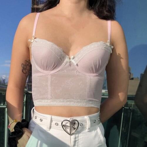 70% Hot Sell Tanks Top Lace Frill Camisole Women Sleeveless Sweet Halter for Dating