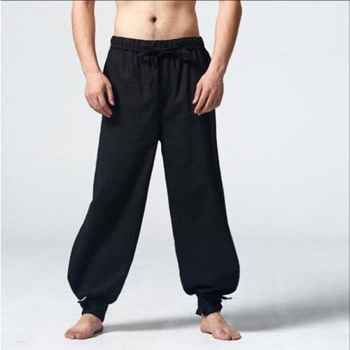 M-5xl 2020 New Chinese Style Mens Clothing Cotton Linen Bloomers Practice Pants Loose Casual Wide Leg Pants Plus Size Trousers