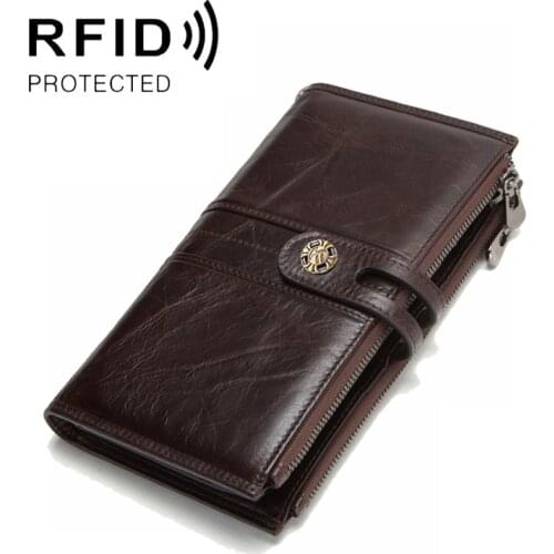 Mens wallet RFID dual zippers leather wallet long hasp porte feuille homme luxury mens wallet leather genuine purses clutch bag