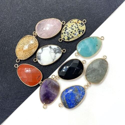 Irregular Faceted Natural Stone Connector Labradorite Two-hole Pendant for DIY Jewelry Making Necklace and Bracelet Accessories