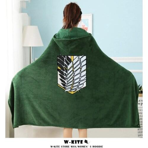 New Top Attack on Titan Blanket Men Woman Cloak Shingeki No Kyojin Survey Corps Cape Flannel Cosplay Costume Over Size Hoodie