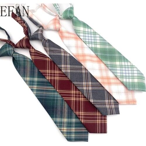 New Japanese Pleated Skirt Uniform Rubber Band Neckties Plaid Ties for Women Man College Style Ties Slim Casual Lazy Neck Tie