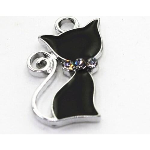 New Arrive 10pcs Silver Black Cat Charm For DIY Bracelets Hanging Charm Necklace Dangle Charm Findings Jewelry Accessories