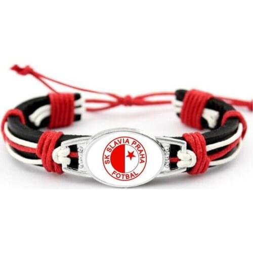 Czech Republic Sk Slavia Praha Fotbal Charms Genuine Leather Bracelet Bangles Hand Braided Jewelry Dropshipping