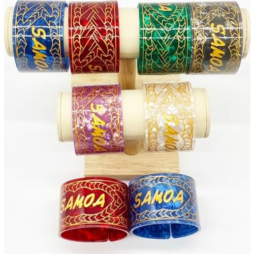 Factory Wholesale Fashion Colorful Acrylic Cuff Bangles With Gold Flowers Tribal Epoxy Bracelets For Girls Women Nice Wear