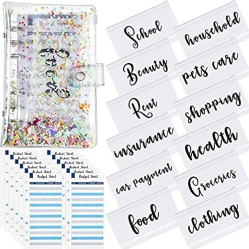 A6 Binder Pocket with Notebook Cover,PVC Binder Cover,Waterproof 6-Ring Binder,Notebook,Expense Budget Sheet