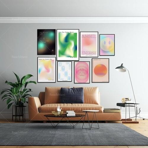Spiritual Energy Psychedelic Posters,Tranquil Modern Abstract, Gradient Cosmic Aura,Ethereal Home Decor Canvas Wall Art Prints