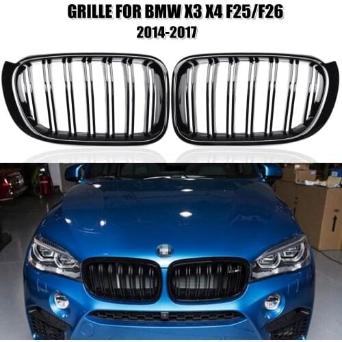 Car Front Bumper Kidney Grille Dual Slat Racing Grill Gloss Black For BMW X3 X4 F25 F26 LCI 2014 2015 2016 2017