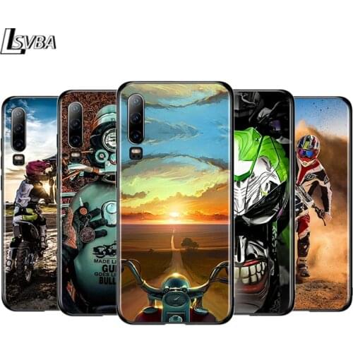 Retro Moto Cross Motorcycle For Huawei P50 P40 P30 P20 P10 P9 P8 Lite Mini E 5G Pro Plus Black Phone Case
