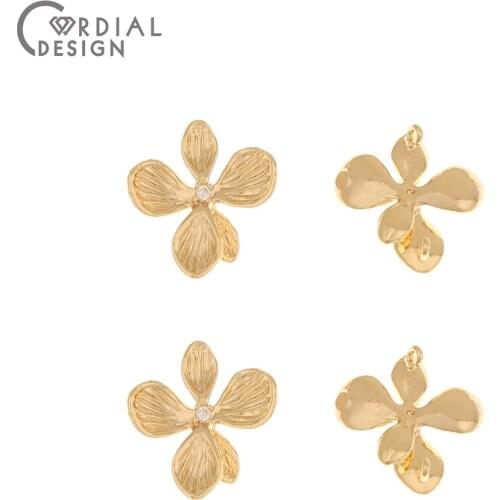 Cordial Design 50Pcs 15*16MM Jewelry Accessories/Connectors/Flower Shape/Genuine Gold Plating/Hand Made/DIY Findings/CZ Charms