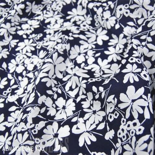 LEO&LIN Black Pagoda Blue White Flowers Silk Cotton Thin Shirt Chinese Clothing Spring Summer Dress Fabric