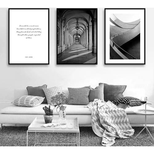 Nordic Poster Prints Black And White Arched Corridor Wall Art Canvas Painting Wall Pictures For Living Room Decorative Picture