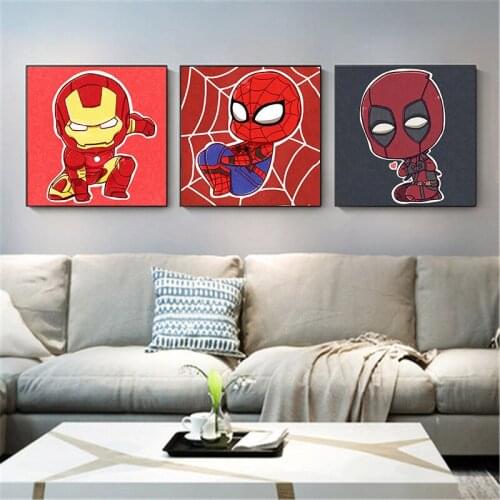 Marvel Superhero Spiderman Iron Man Cartoon Art Poster Canvas Mural Cuadros Living Room Kids Bathroom Wall art Decoration