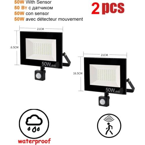 2 pcs 220V 10-100W LED FloodLight Spotlight Exterior Street wall reflector Rechargeable lamp LED Garden light PIR Motion Sensor