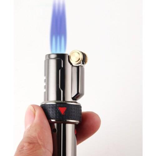 Three Firepower Windproof Lighter Locking Flame Rotation Switch Creative Grinding Wheel Portable Lighter Cigarette Accessories