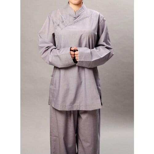 High quality women lay meditation suits buddhist nun uniforms shaolin kung fu clothing gray