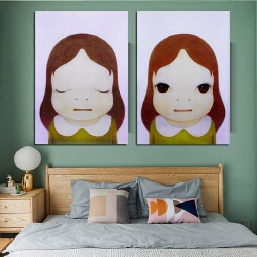 Yoshitomo Nara Cute Cartoon Girl Canvas Painting Sleepwalking Doll Drawing Japanese Wall Pictures For Girl Kids Room Decoration