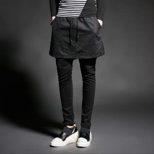 27-44 Korean Version Of The Mens Personality Slim Feet Fake Two-piece Skirt Pants Hair Stylist Nightclub Tide Large Full Length