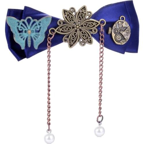 Steampunk Accessories Blue Ribbon Bow Hair Clips