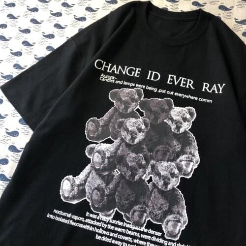 Gothic cartoon Streetwear bear letter women t-shirt loose short-sleeved fun hip-hop tees cotton Harajuku big size women clothing