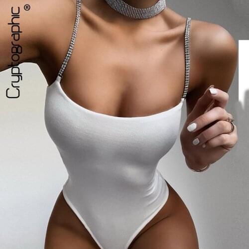 Cryptographic Diamond Straps Fashion Sexy Bodysuits Women Tops Club Party Backless Bodysuit Romper Female Basic Solid Summer