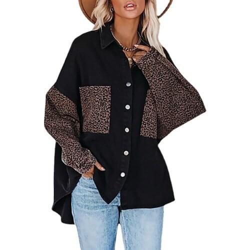 Autumn Shirt Coat Womens Long Sleeve Pocket Leopard Print Lapel single-breasted Top White Black Blue Women Clothing