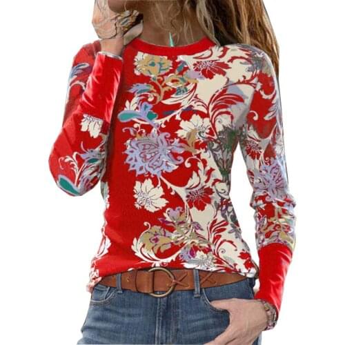 Plus Size 5XL Ladies Tops Casual O-Neck Long Sleeve T Shirt Women Floral Print Loose Pullover Tees Femme 2021 New Spring Clothes