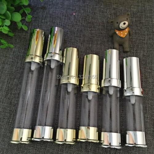 15ml20ml30ml 10/30/50pcs Cosmetic Gold/Silver Lotion Pump Airless Bottle, DIY Clear Travel Convenient Vacuum Emulsion Container