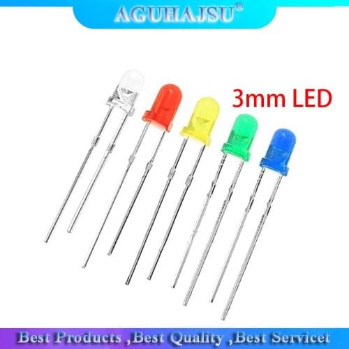 100pcs 3mm LED Diode 3mm round head fog red/yellow/white/green/blue led kit