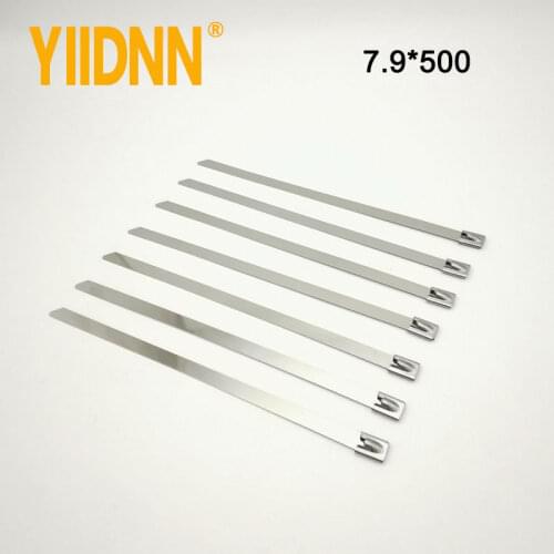 100 pcs Metal Zip Ties 5/16"width 19.7"length 201/304/316 Stainless Steel Exhaust Wrap Coated Locking Cable(7.9mm*500mm)