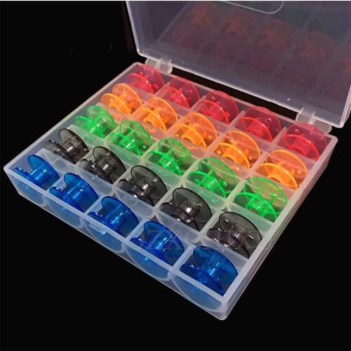 25Pcs/Set Colorful Empty Bobbins Sewing Machine Accessories Sewing Tools Plastic Storage Box AA8275