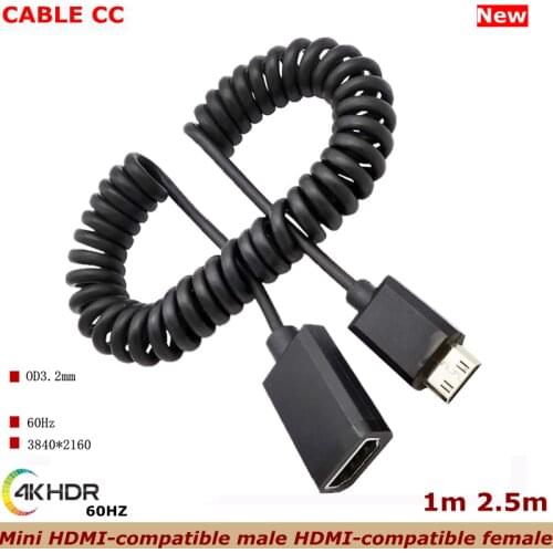 New 1m 2.5m 4K * 2K @ 60HZ OD 3.2mm 90 degree Mini HDMI male to HDMI female extension cable HDMI 2.0 spring HD video cable