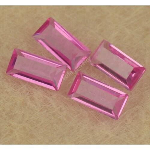 5A 3# Light Pink Rose Red Color Synthetic Corundum Gems Rectangle Shape Parallel Cut Loose Baguette Stone For Jewelry