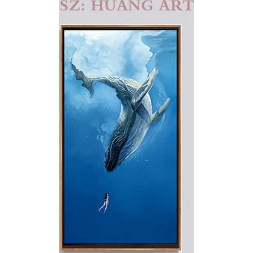Free shipping 100% hand-painted oil painting beautiful underwater world dolphins decorates porch corridor hotel