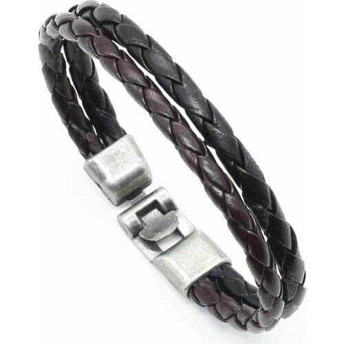 New Trendy Fashion Handmade Wrap Buckles Cuff Vintage Bracelet Punk Men Leather Bracelet For Women Mens Jewelry Accessory