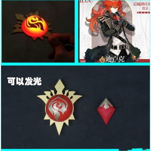 Genshin Impact Diluc Cosplay Red Badge Brooches Bag Clothes Lapel pin Fashion Jewelry Gift Halloween Carnival Costume Accessory