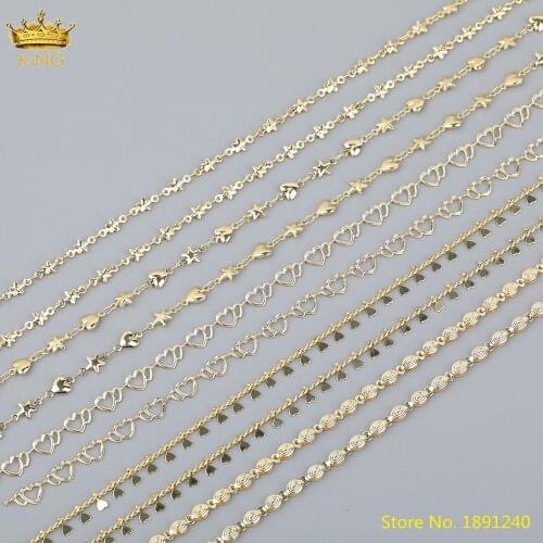5Meters Sale,Plated Gold Copper Heart Shape Charms Beads Link Chains Jewelry,Stars Beads Rosary Chains For Luxury Jewelry Making