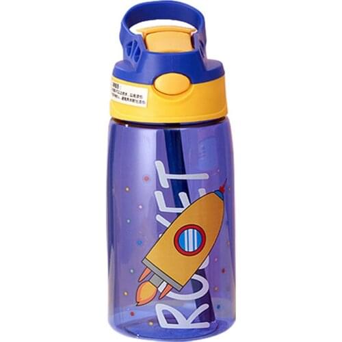 Water Cup Childrens Plastic Kettle Straw Cup Duckbill Portable Cute Bottle Transparent Rocket Pattern