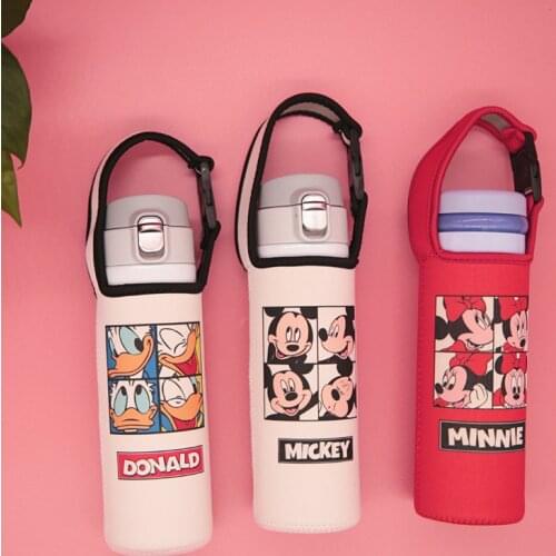 Diseny mickey mouse messenger strap water bottle protective cover insulation cup cover anti-scald insulation water cup cover bag