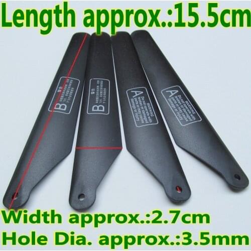 Black 4PCS 15.5cm 155mm 2A 2B Main Blades Propellers Rotors R/C Helicopter Rc Spare Parts Part hobby Model Accessories