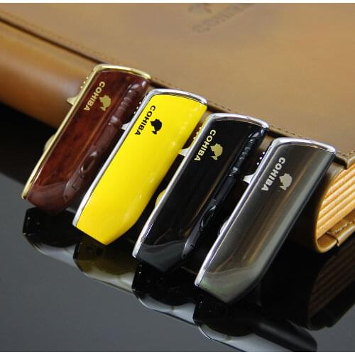 Cohiba Metal Gas Butane 3 Torch Jet Flame Cigar Lighter With Punch Cigarette Windproof Lighters Gift Box
