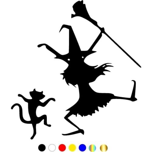 CS-1257#15*16cm Witch and cat funny car sticker vinyl decal silver/black for auto car stickers styling