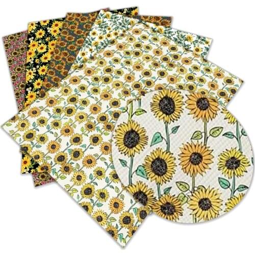 Floral Sunflower Pattern Artificial Leather Cross Pattern DIY Sewing Material 22x30cm