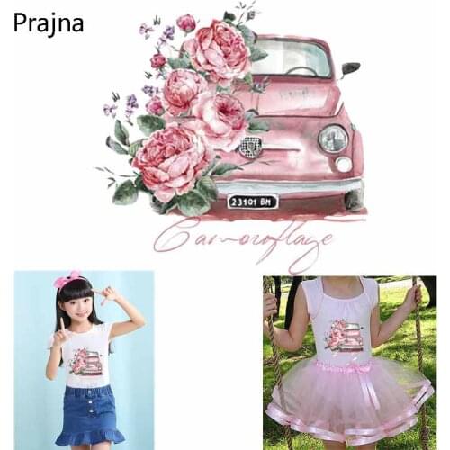 Car Patch Flower Pink Tractor Heat Transfers For Clothes Thrasher. Car Pattern DIY T-Shirt Parche Fashion Decoration Stickers D