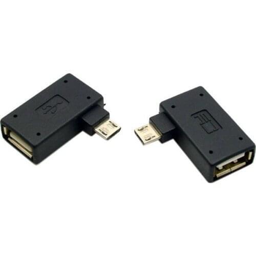 CY 2pcs Left & Right Angled 90 Degree Micro USB 2.0 OTG Host Adapter with USB Power for Cell Phone & Tablet