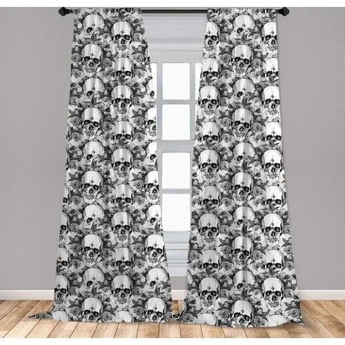 Day of The Dead Window Curtains Skull Skeleton Pattern Print with Dia de Los Muertos Theme Curtain with Rod Pocket