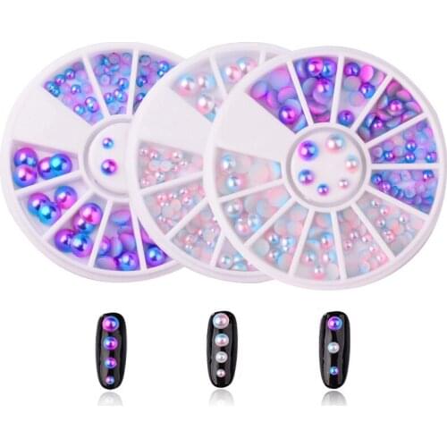 DIY 3D Mix Size Pearl Nail Art Decoration Flat Bottom Magic Design Mermaid Gradient Symphony Charms Beads Wheel
