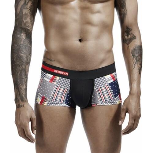 Men Boxer Shorts Plaid Printed Sleep Bottoms Sexy Penis Pouch Panties Cuecas Boxershorts Underwear Underpants Homewear Plus Size