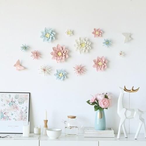 European Ceramic 3D Flower Wall Hanging Ornaments Decoration Home Livingroom TV Background Wall Sticker Mural Crafts Accessories